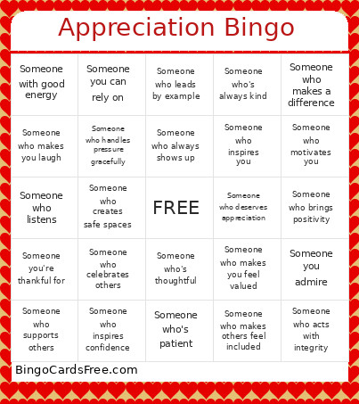 Appreciation Bingo Card