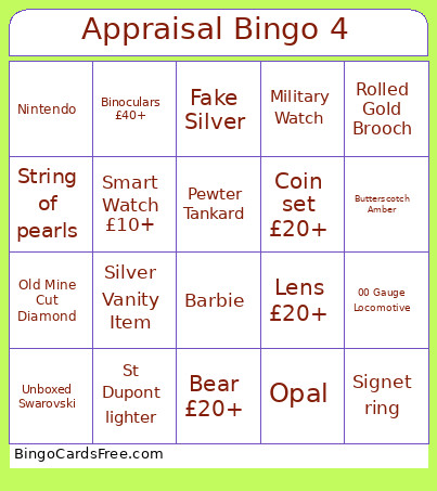 Appriasal 4 Bingo Card
