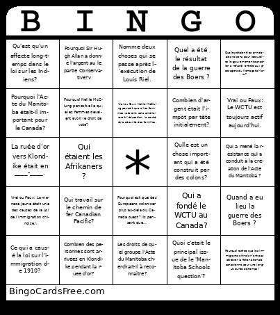 Apres Confederation Bingo