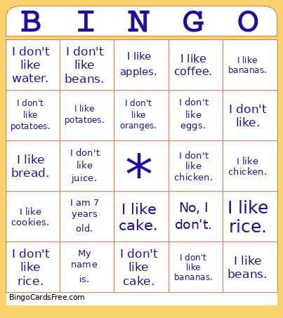 Apresentação Pessoal E Gostos Em Inglês Bingo Card