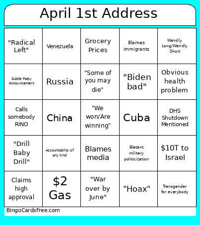 April 1st Address Bingo Card