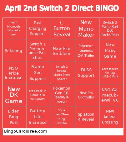 April 2nd Switch 2 Direct BINGO Cards Free Pdf Printable Game, Title: April 2nd Switch 2 Direct BINGO