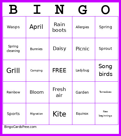 April Bingo Card