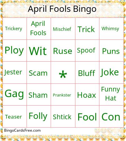 April Fools Bingo Cards Free Pdf Printable Game, Title: April Fools Bingo
