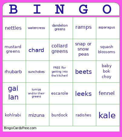 April-June Produce Bingo Card