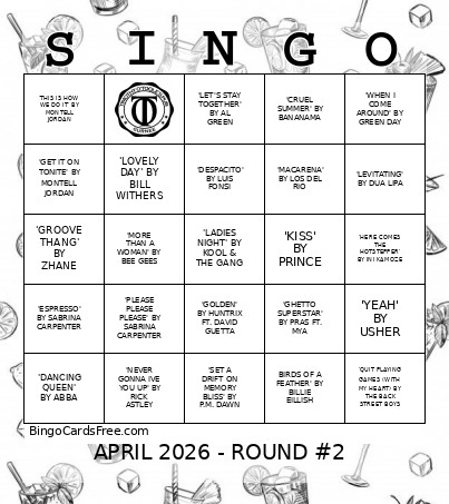 April Singo Night Bingo Card