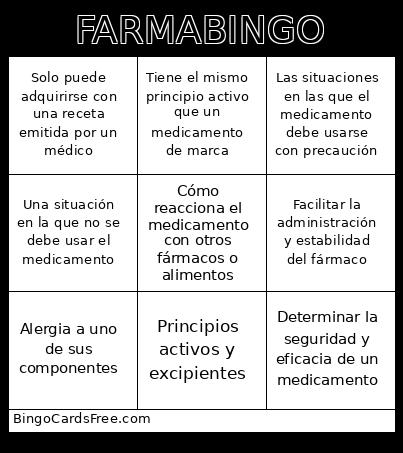 APS farmacia (SIGRE) Bingo Cards Free Pdf Printable Game, Title: FARMABINGO