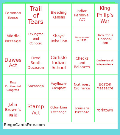 APUSH Review! Bingo Card