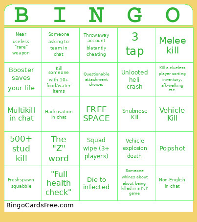 AR2 Bingo Card