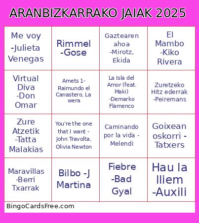 ARANBIZKARRAKO JAIAK 2025 Bingo
