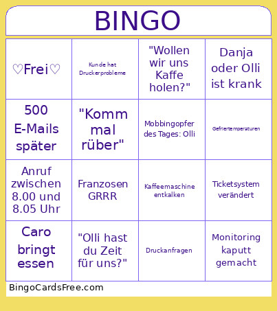 Arbeit Bingo Card