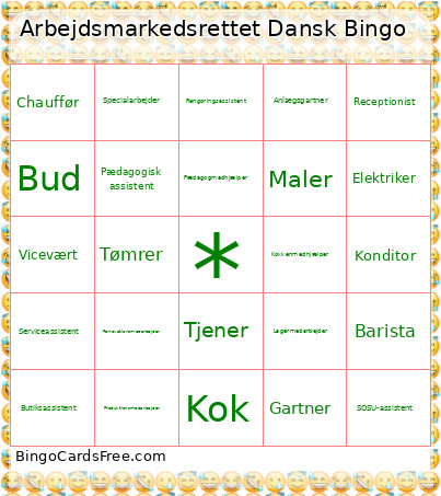 Arbejdsmarkedsrettet Dansk Bingo Card