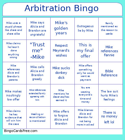 Arbitration Bingo Card