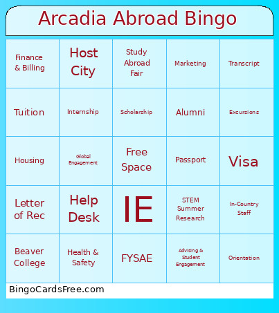 Arcadia Abroad Bingo Card