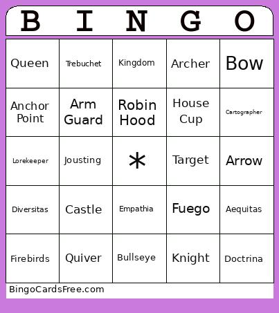 Archery Bingo Card