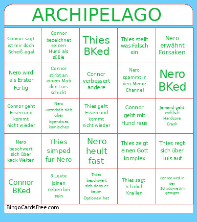 ARCHIPELAGO Bingo Card