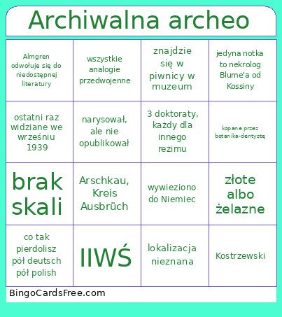 Archiwalna Archeo Bingo Card