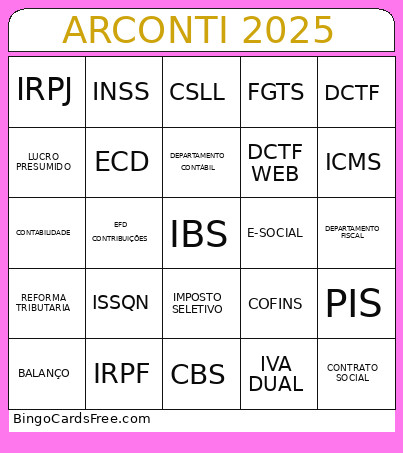 ARCONTI 2025 Bingo Card