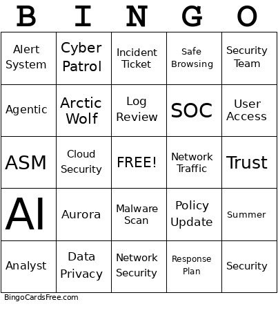 Arctic Wolf Bingo Card