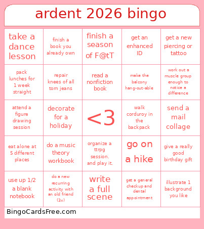 Ardent 2026 Bingo Card