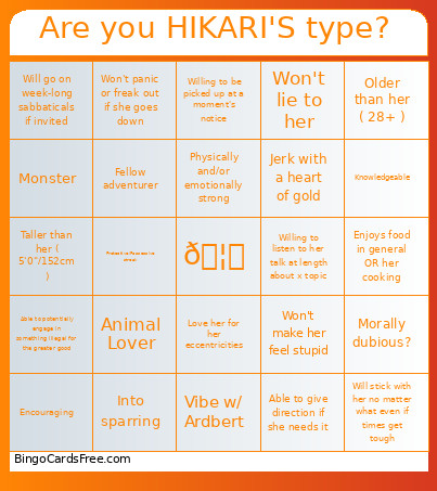 Are You HIKARI'S Type? Bingo Card