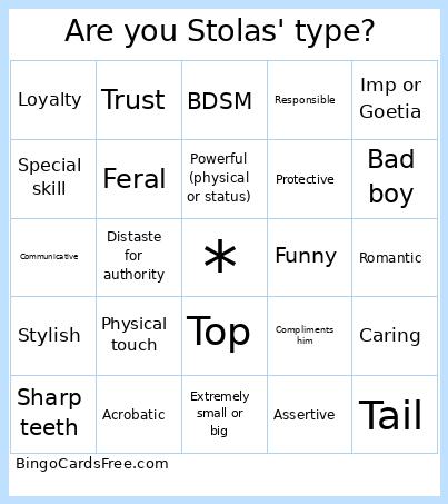 Are You Stolas' Type? Bingo Card
