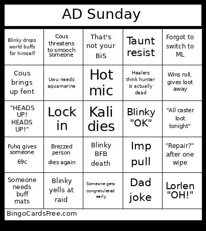 Argent Dawn Sunday Bingo