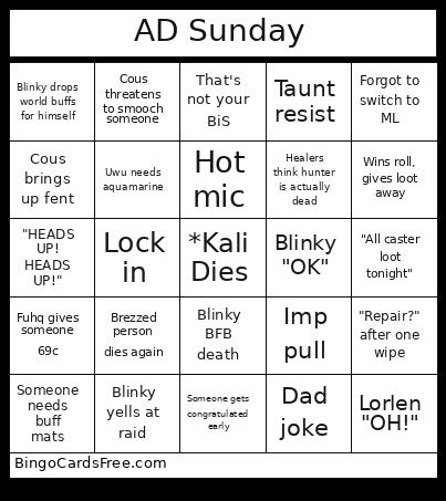 Argent Dawn Sunday Bingo
