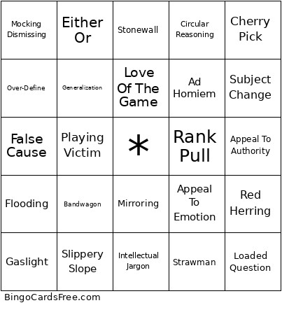 Argument Bingo Card