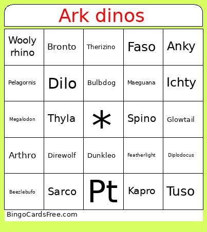 Ark dinos Bingo