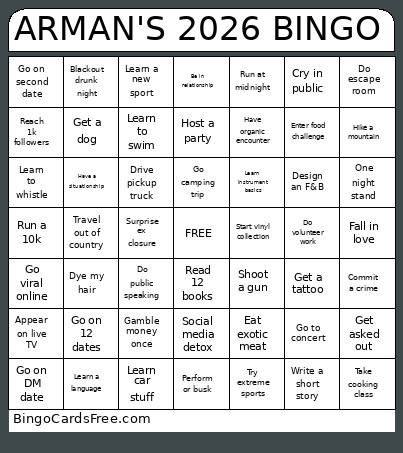 ARMAN'S 2026 Bingo Card