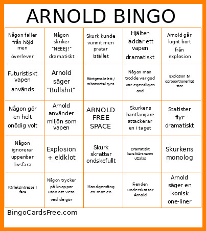ARNOLD Bingo Card