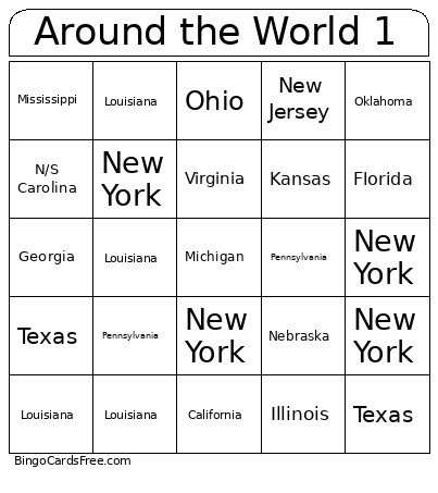 Around The World 1 Bingo Card