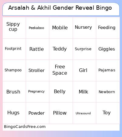 Arsalah & Akhil Gender Reveal Bingo