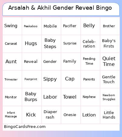 Arsalah & Akhil Gender Reveal Bingo