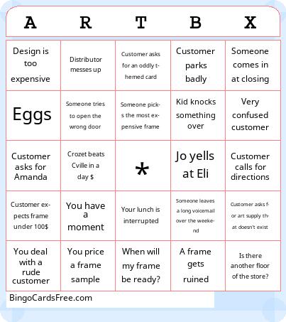 Art Box Bingo Cards Free Pdf Printable Game, Title: ARTBX