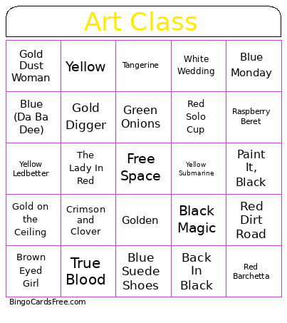 Art Class Bingo Card