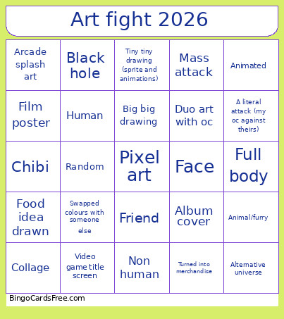 Art Fight 2026 Bingo Card