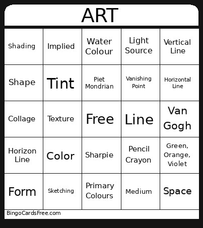 Art Template Bingo Card