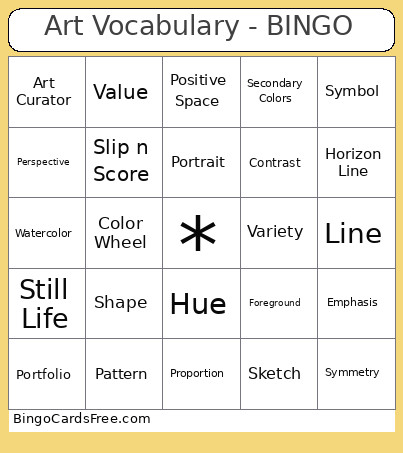 Art Vocabulary - Bingo Card