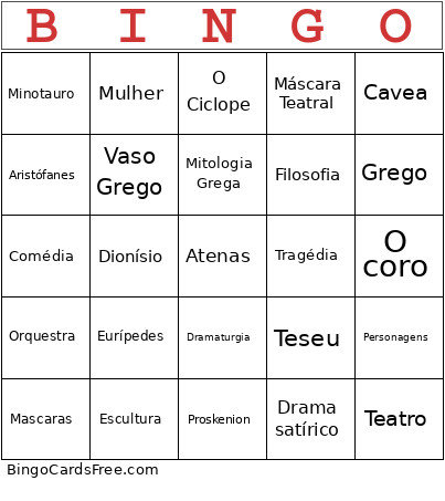 Arte Grega Bingo Card