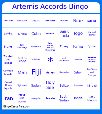 Artemis Accords Bingo Card
