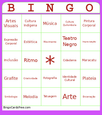 Artes Bingo Card