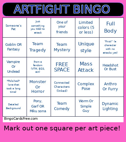 ARTFIGHT Bingo Card