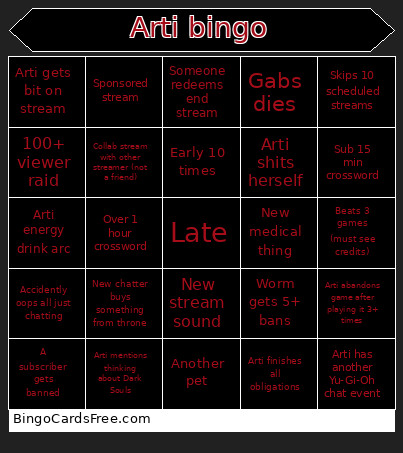 Arti Bingo Card