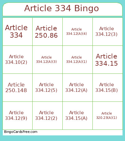 Article 334 Bingo Card