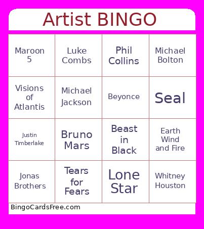 Artist Bingo Card