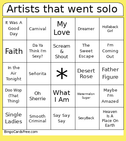 Artists That Went Solo Bingo Card