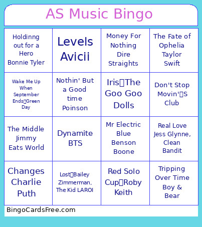 AS Team Music Bingo Card