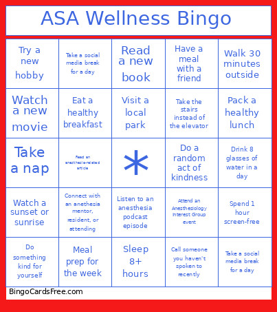 ASA Wellness Bingo Card